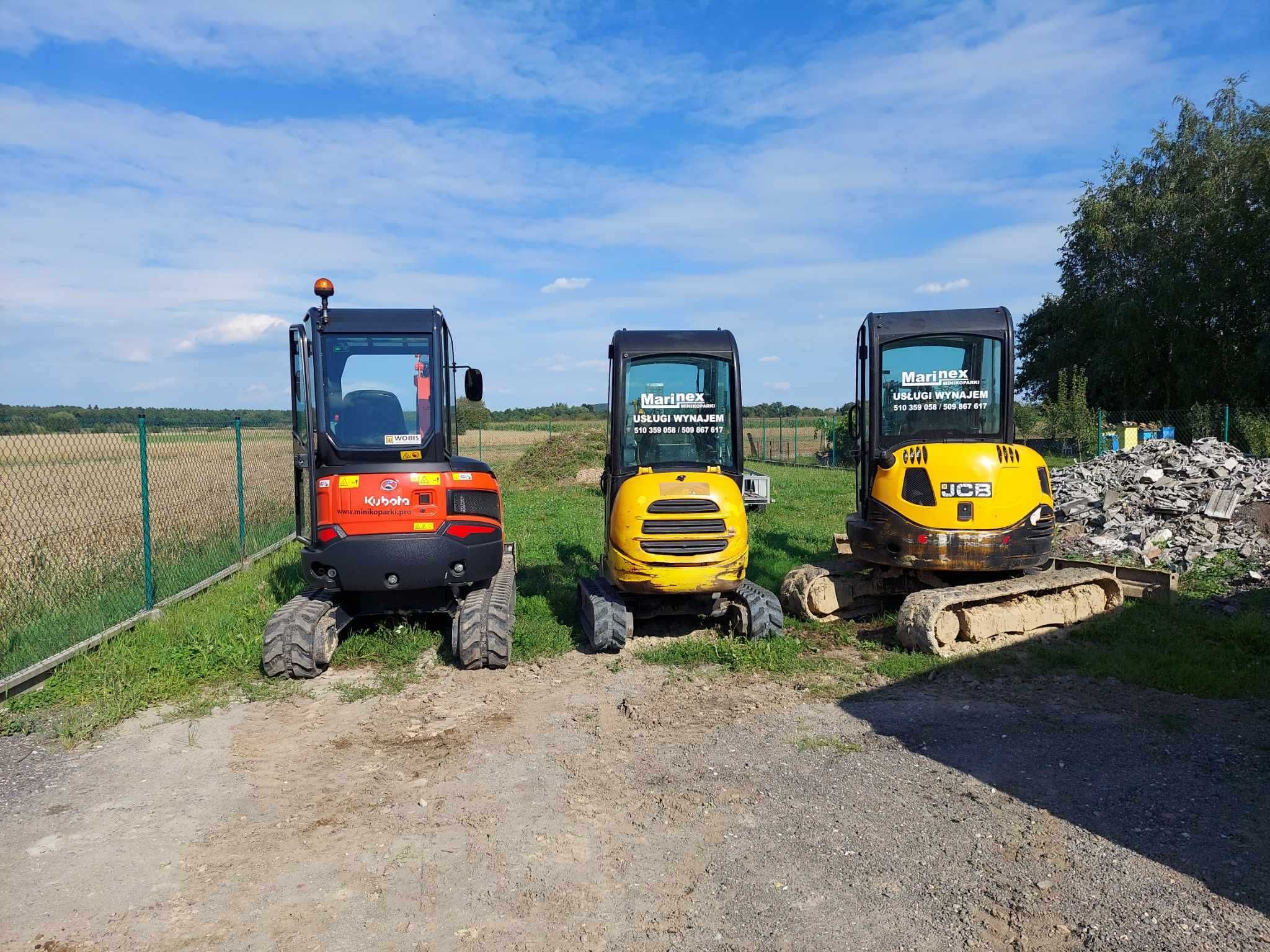 USŁUGI Minikoparkami JCB 8018, 8025 Wywrotka, WIERTNICA