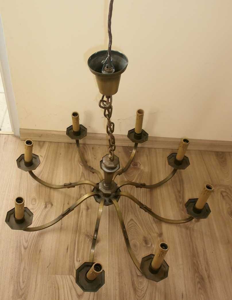 Żyrandol - Lampa Mosiężna 8 Ramion, Wisząca, Stara.