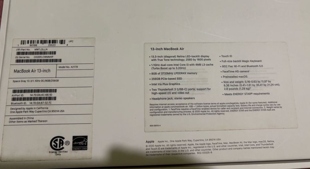 Macbook Air 2020 256gb макбук