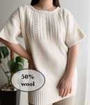 Sweter 50% wełna kremowy ecru warkoczowy norweski dłuższy APART 42 XL
