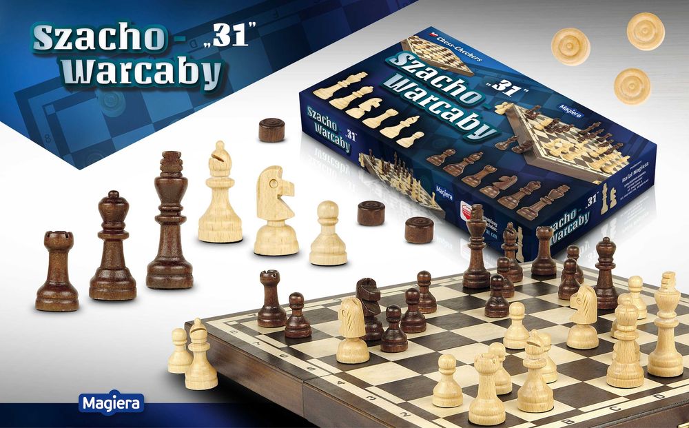 Szachy + warcaby drewniane 31cm 2w1