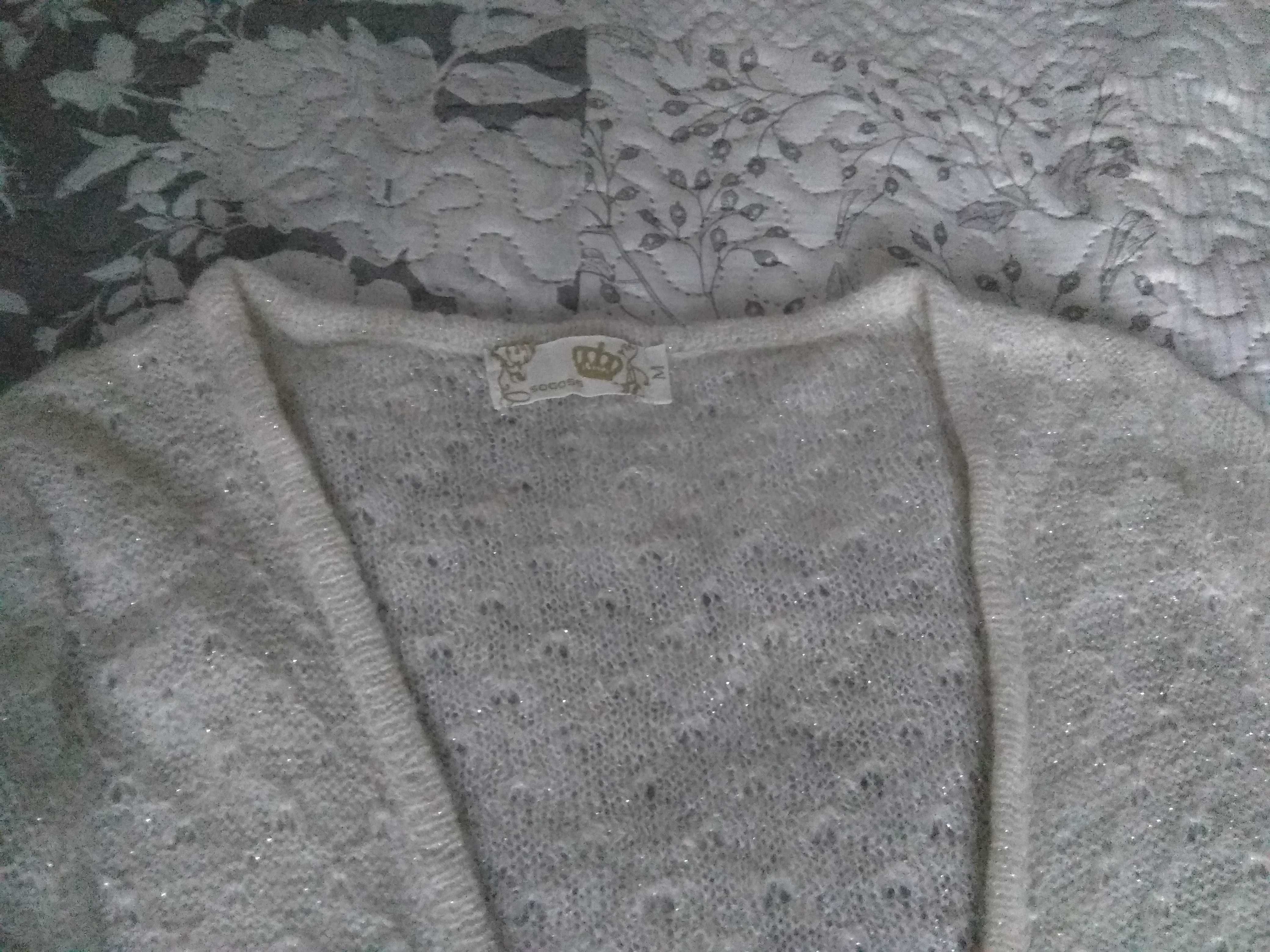 Sweter damski M kremowy wiązany w talii rękaw 3/4 sweterek