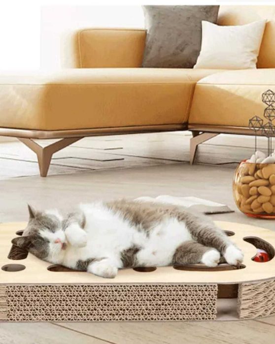 Tabuleiro 2 em 1 para Gatos Arranhador + Brinquedo | 43x25x5 cm