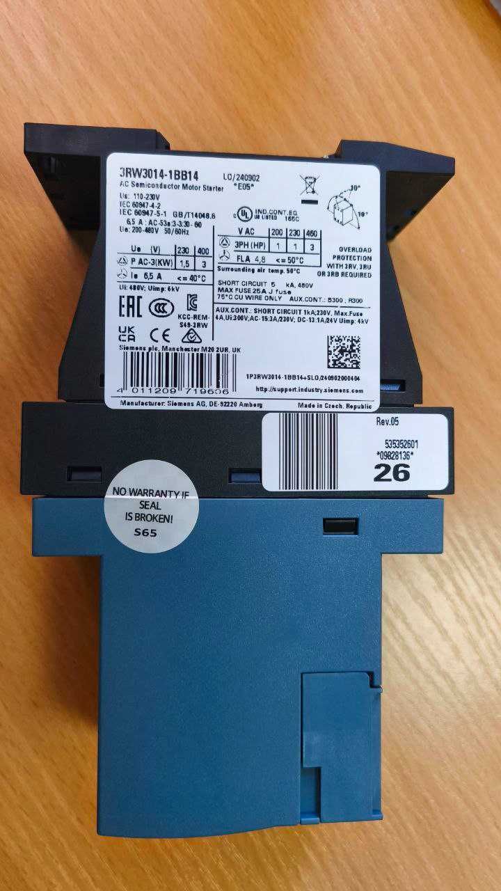 Устройства плавного пуска Siemens 3RW30 3 кВт 6.5 А 3RW3014-1BB14