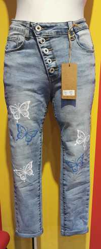 Spodnie jeansy guziczki motyle