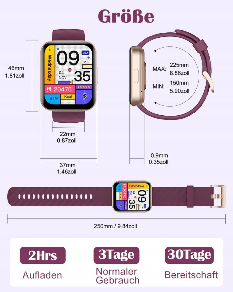 Smartwatch Ruimen D1 bordowy
