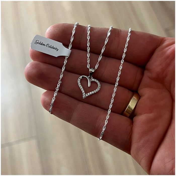 Srebrny Naszyjnik Serce Pr 925 + Róża Wieczna Led / Zestaw Prezentowy