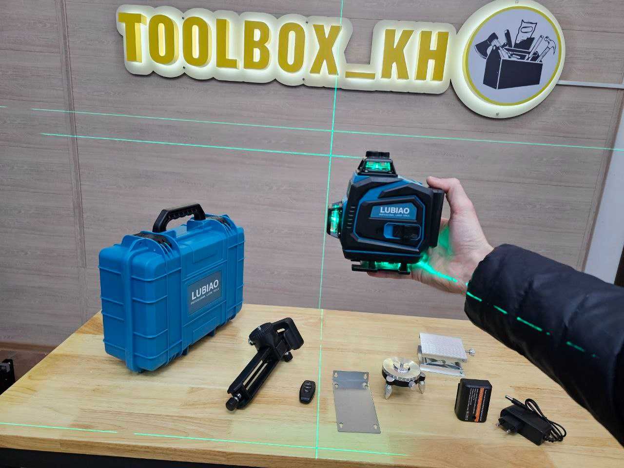 Якісний Лазерний рівень 4D 2шт Акб Зел. тонкий луч+ Комплект Кріплень