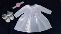Komplet do chrztu - biała sukienka opaska i buciki rozmiar 74