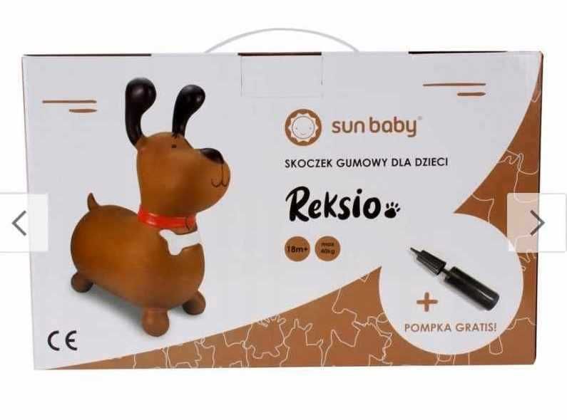 Skoczek gumowy pies do skakania z pompką Reksio brązowy Sun Baby