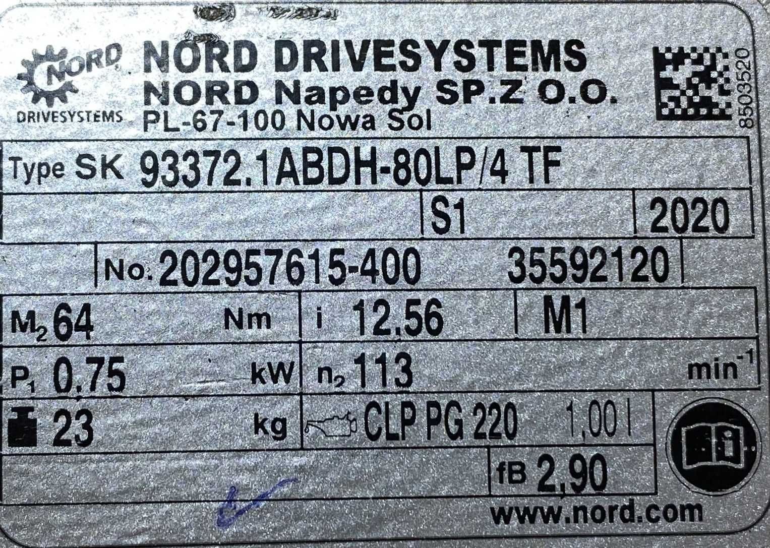 motoreduktor / przekładnia 0,75kW 113obr. 3fazowy NORD