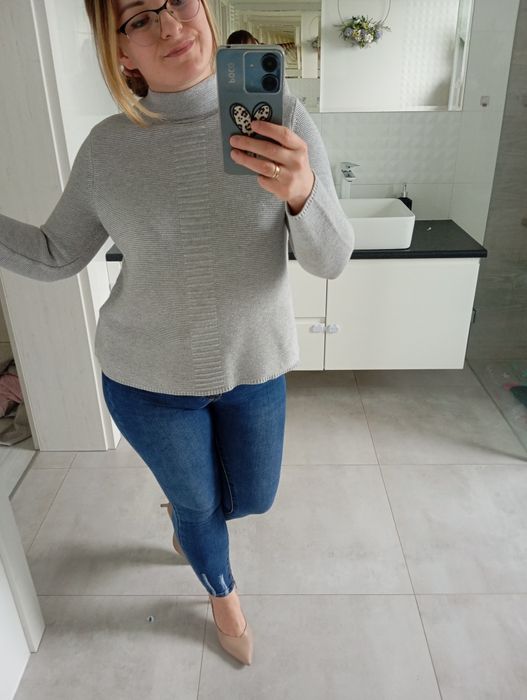 Sweter wiosenny szary stójka zakładka Gerry Weber bawełna wiskoza moda