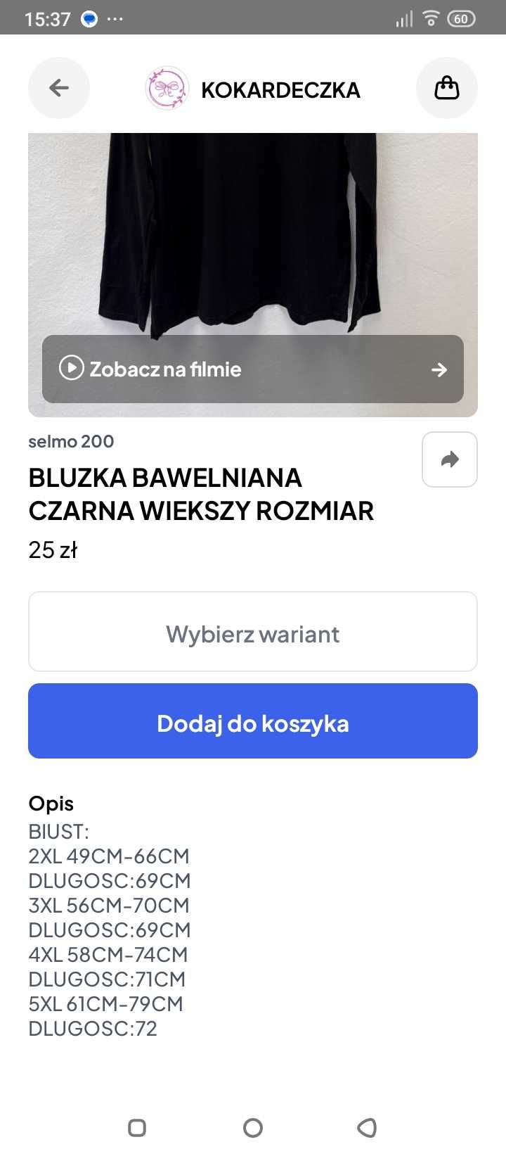 Sprzedam nową bluzę bawełnianą czarną 5 xl