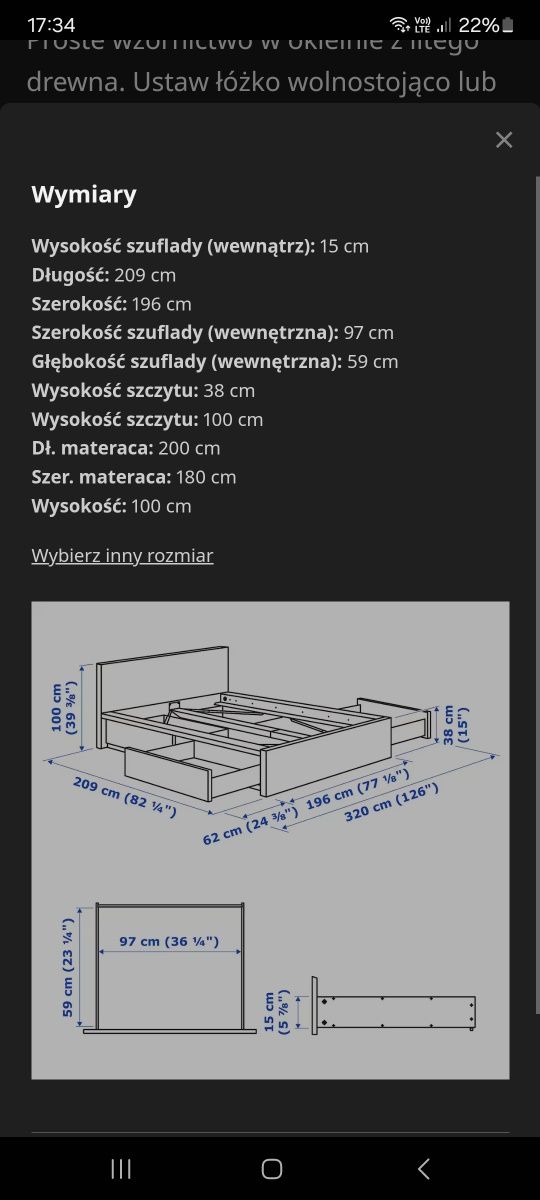 Łóżko Ikea Malm 1800x200