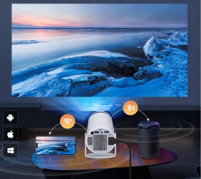 PROJEKTOR RZUTNIK Android TV WIiFi Uhd 4K Przenośny Smart Głośnik