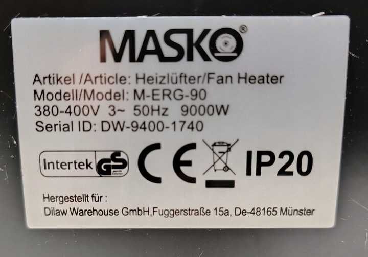 Nagrzewnica elektryczna Masko 9 kW