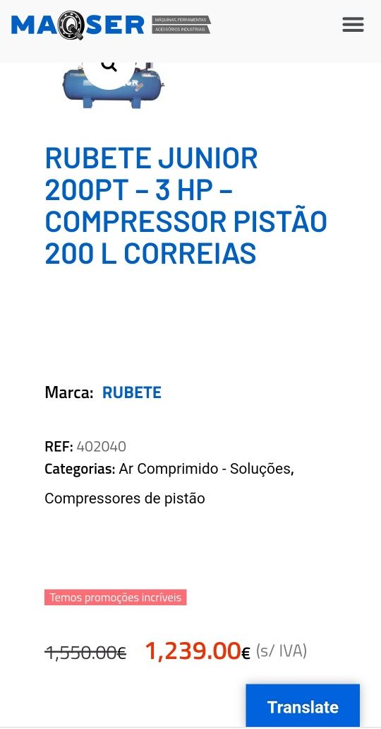 Compressor rubete 200L