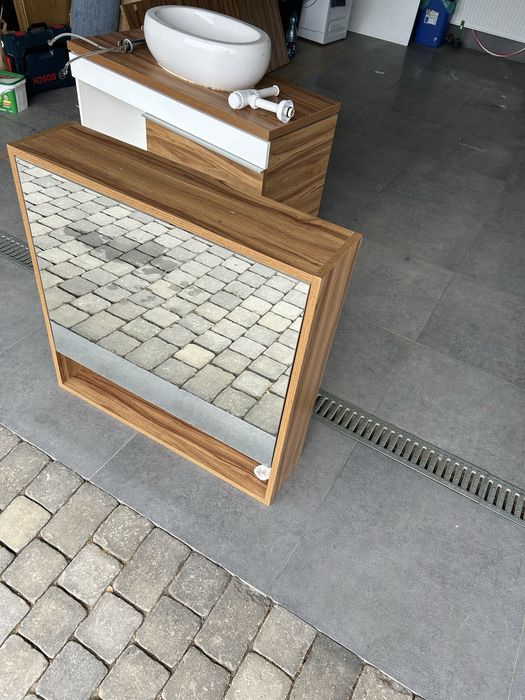 Komplet szafek łaznienkowych + umywalka + bateria