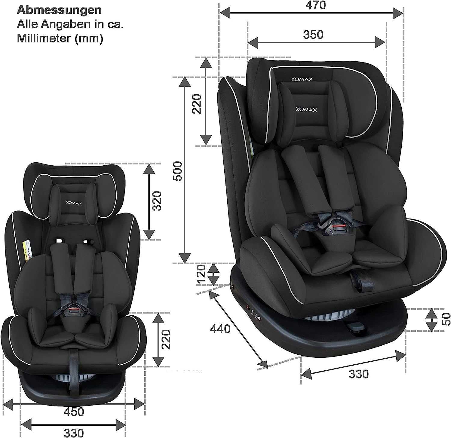 Fotelik obrotowy XOMAX 916 360° 0-36 kg ISOFIX Czarny NOWY