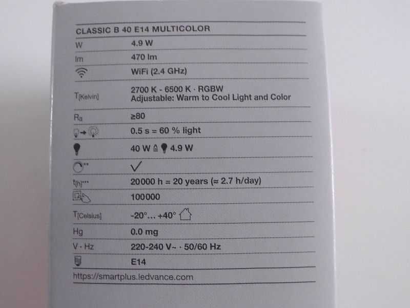 Żarówka LED E14 4,9W RGBW SMART+ WiFi sterowana smartfonem S
