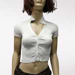 Biała bluzka polo modna prążkowana prążek crop top wiskoza 34 36