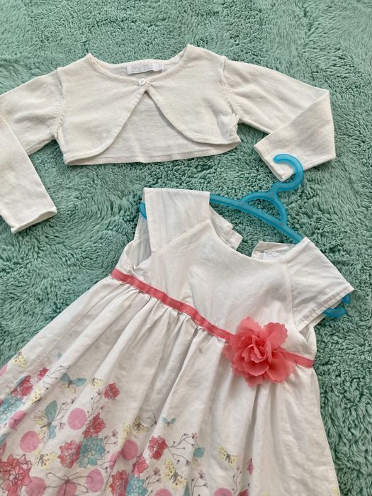 Zestaw sukienka i bolerko Cool Club r.80 kwiaty Roczek Chrzciny