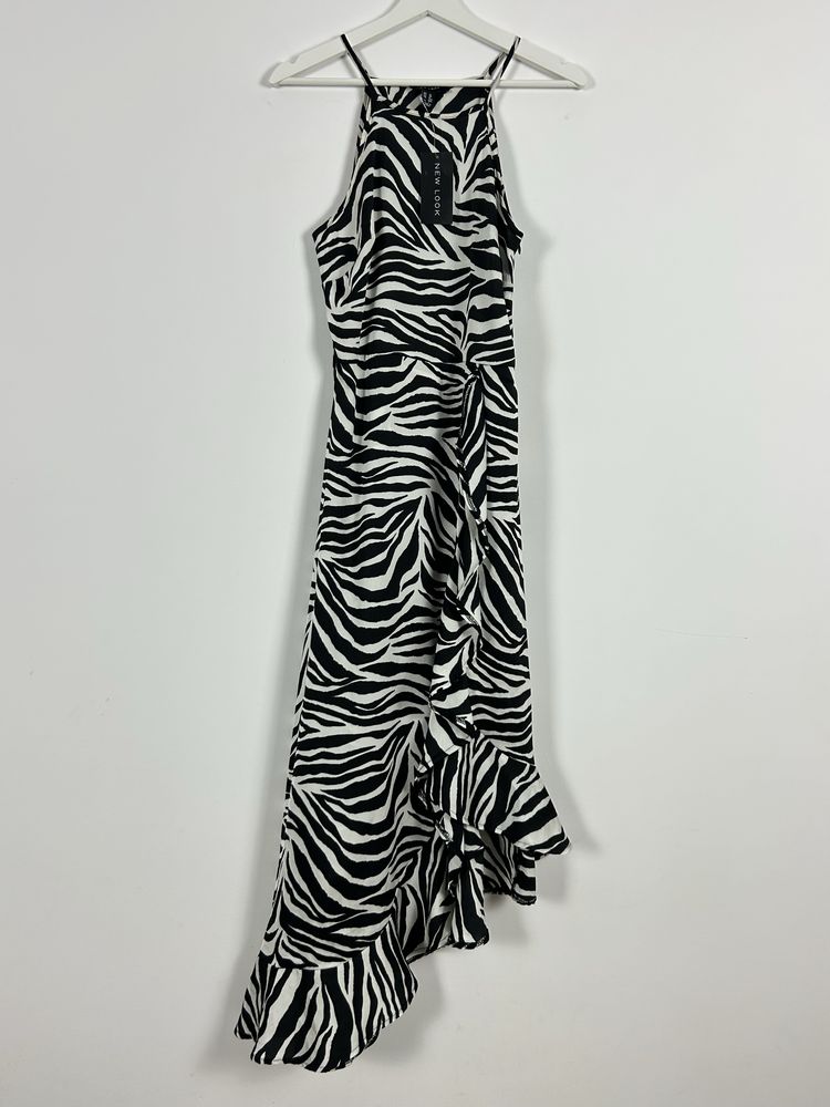 Maxi wzorzysta zebra nowa New Look na lato asymetryczna falbana M 38
