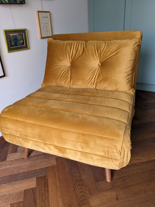 Rozkładany fotel łóżko leżanka musztardowy z funkcją spania