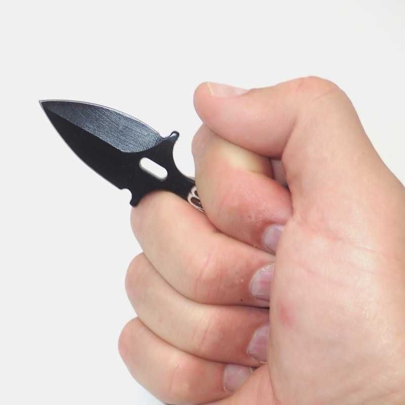 MAŁY Taktyczny nóż push dagger nożyk czarny czaszka BYKA ND208