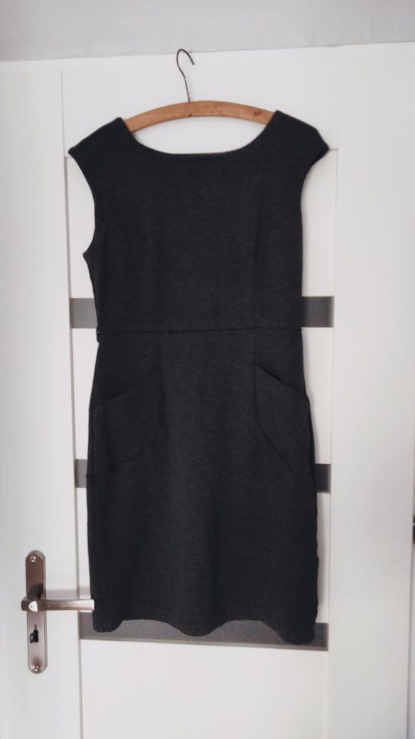 Sukienka damska, elegancka, biurowa, okrągły dekolt, Plus Size, Tu