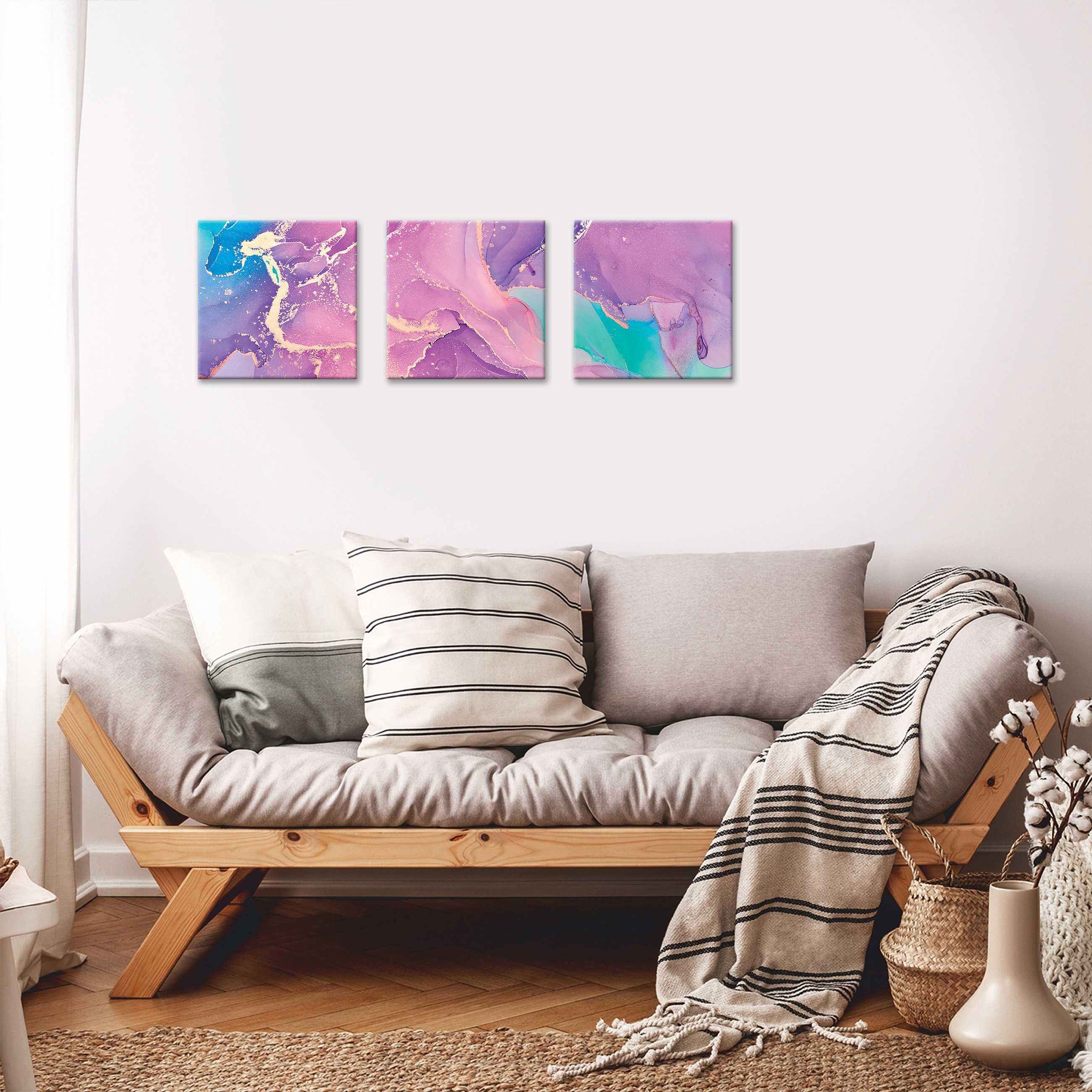 Obraz do Pokoju Sypialni Płótno Canvas Marmur Złoto Tryptyk 3D ZESTAW