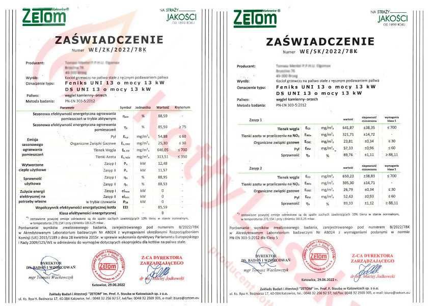 Kocioł piec c.o. 5 klasa UNI 13 kW na węgiel kotlyleszka ecodesign