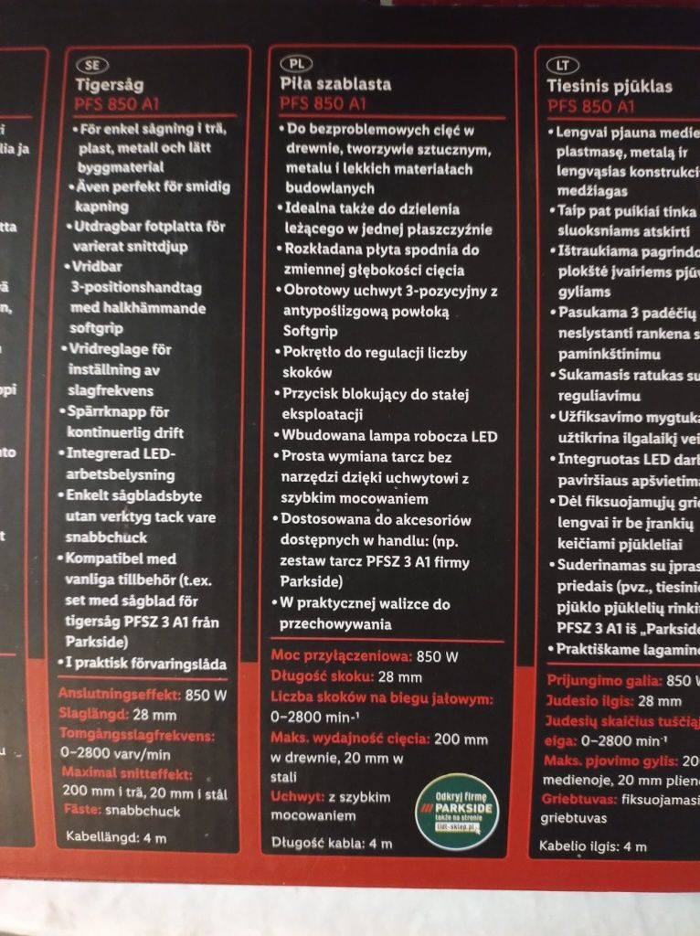 Piła szablasta lisica 850W Parkside