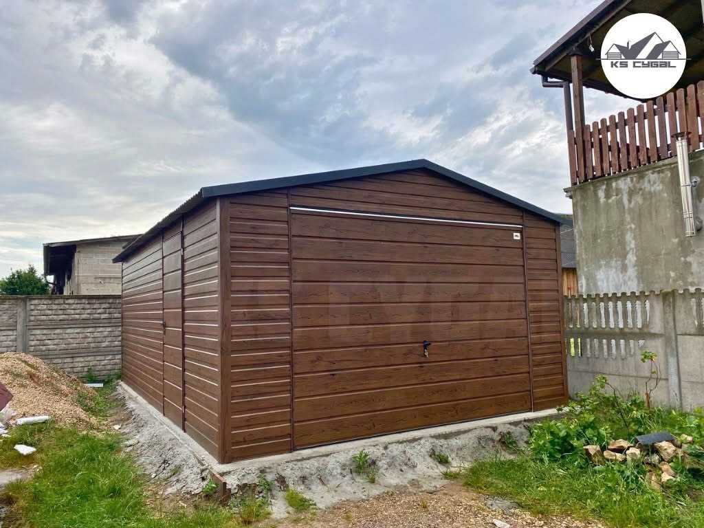 Garaż blaszany 4x6, orzech, drewnopodobny, profil zamknięty. PRODUCENT