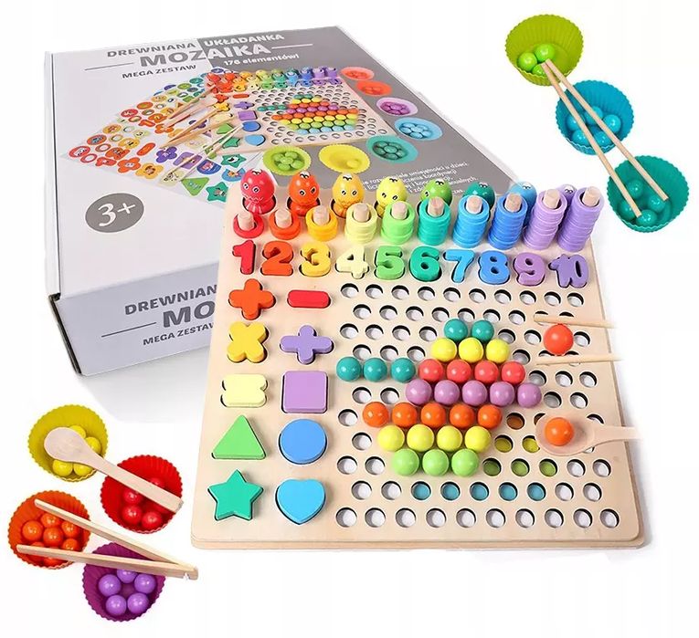 Drewniana układanka mozaika mega zestaw. LearnHow