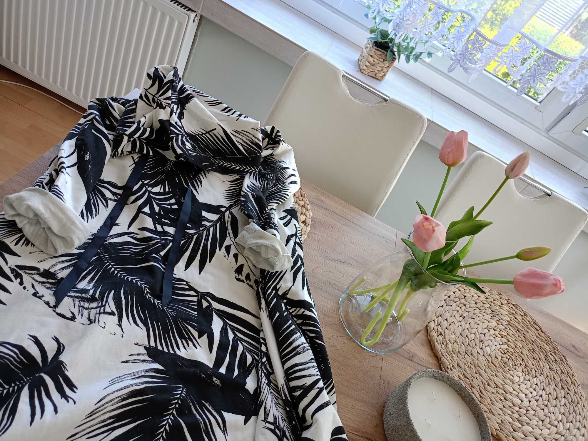 Sukienka dresowa damska-oversize- jungle/liście -midi lato/jesień 2024