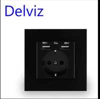 Розетка delviz з 2USB портами Белый и Черный цвет