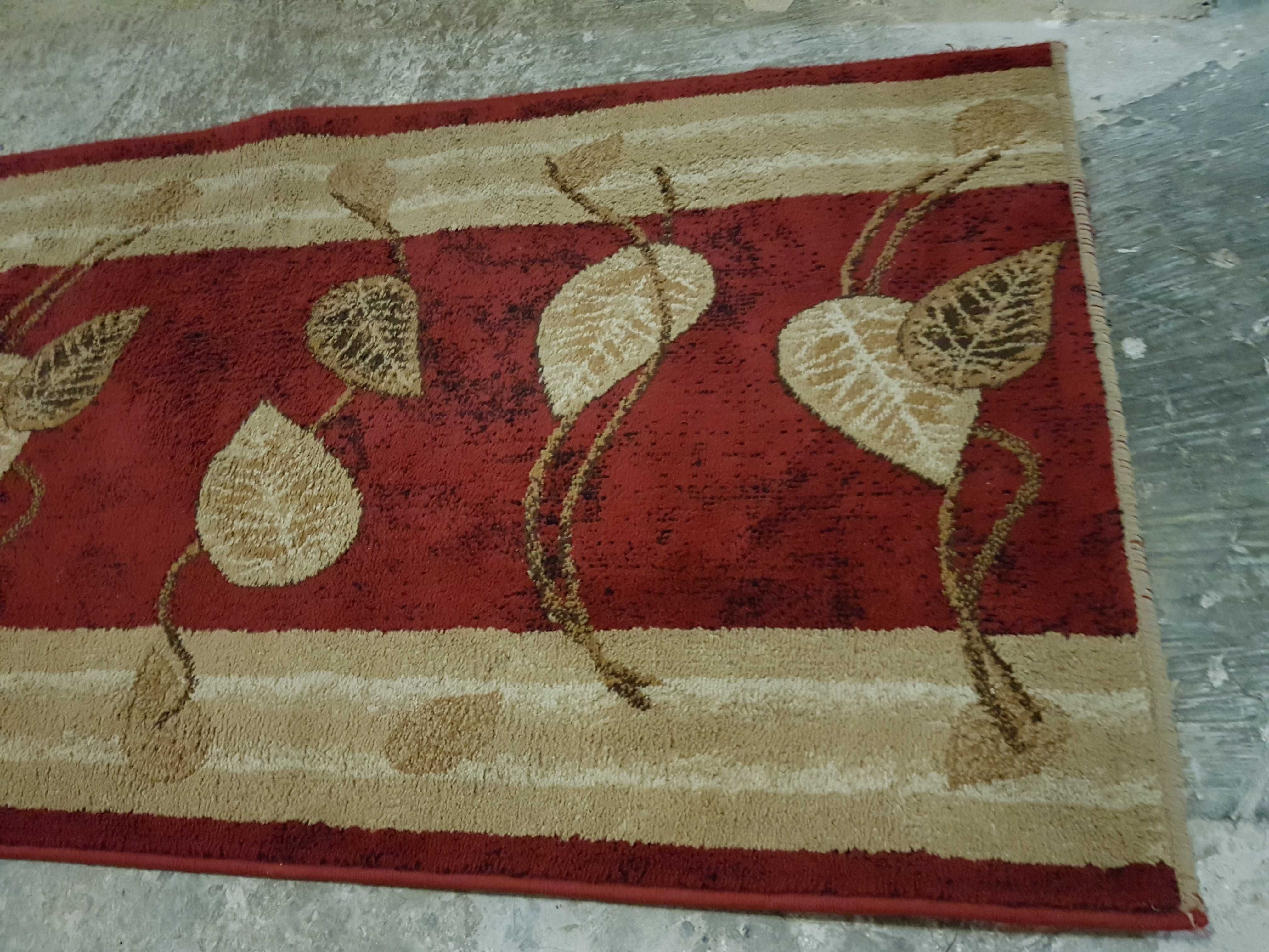 Wyprany chodnik wiśniowo beżowy 80x415cm retro Łuszczów