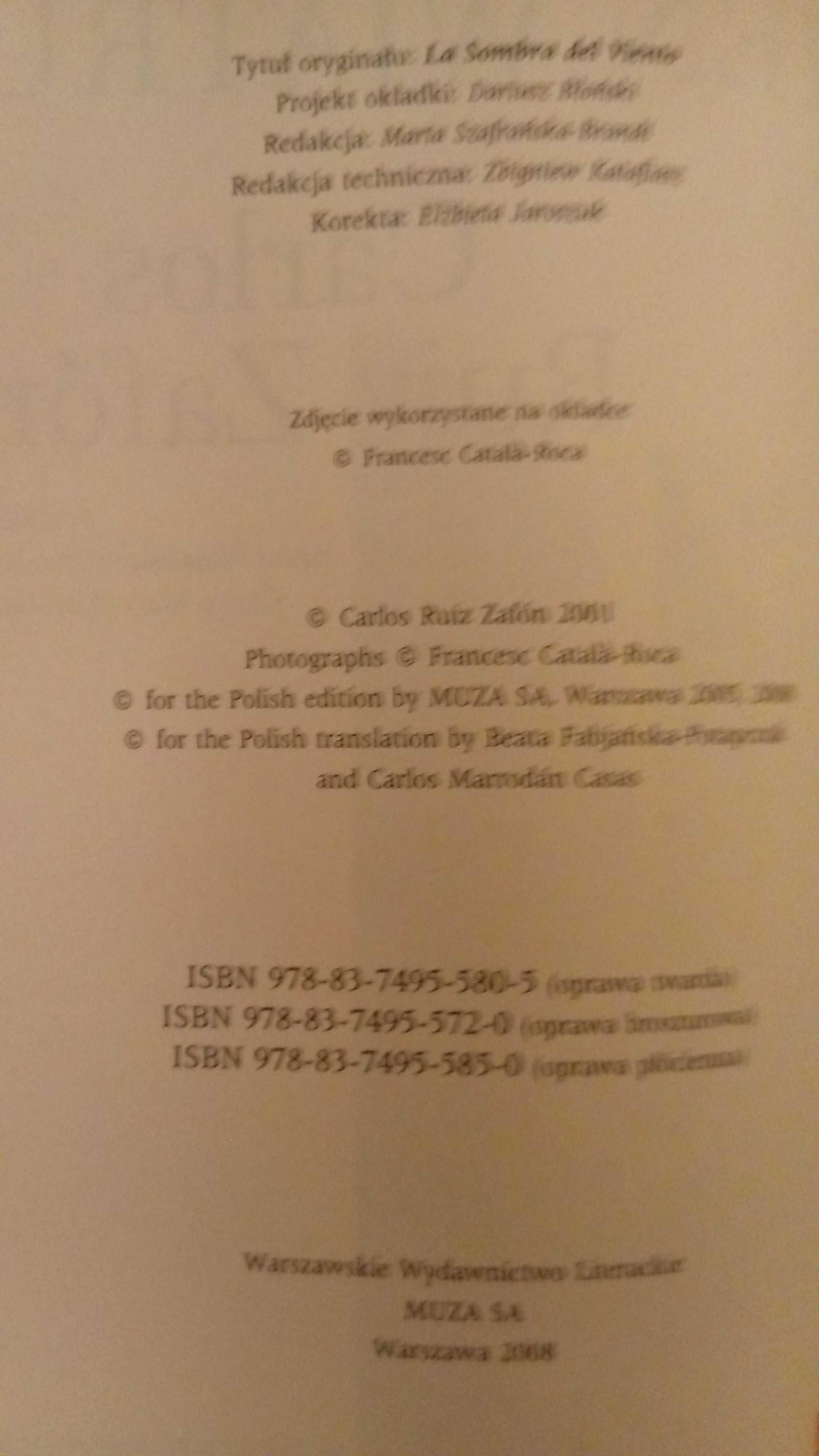Książki "Cień wiatru" i "Gra Anioła" C. R. Zafona - cena za 2 książki