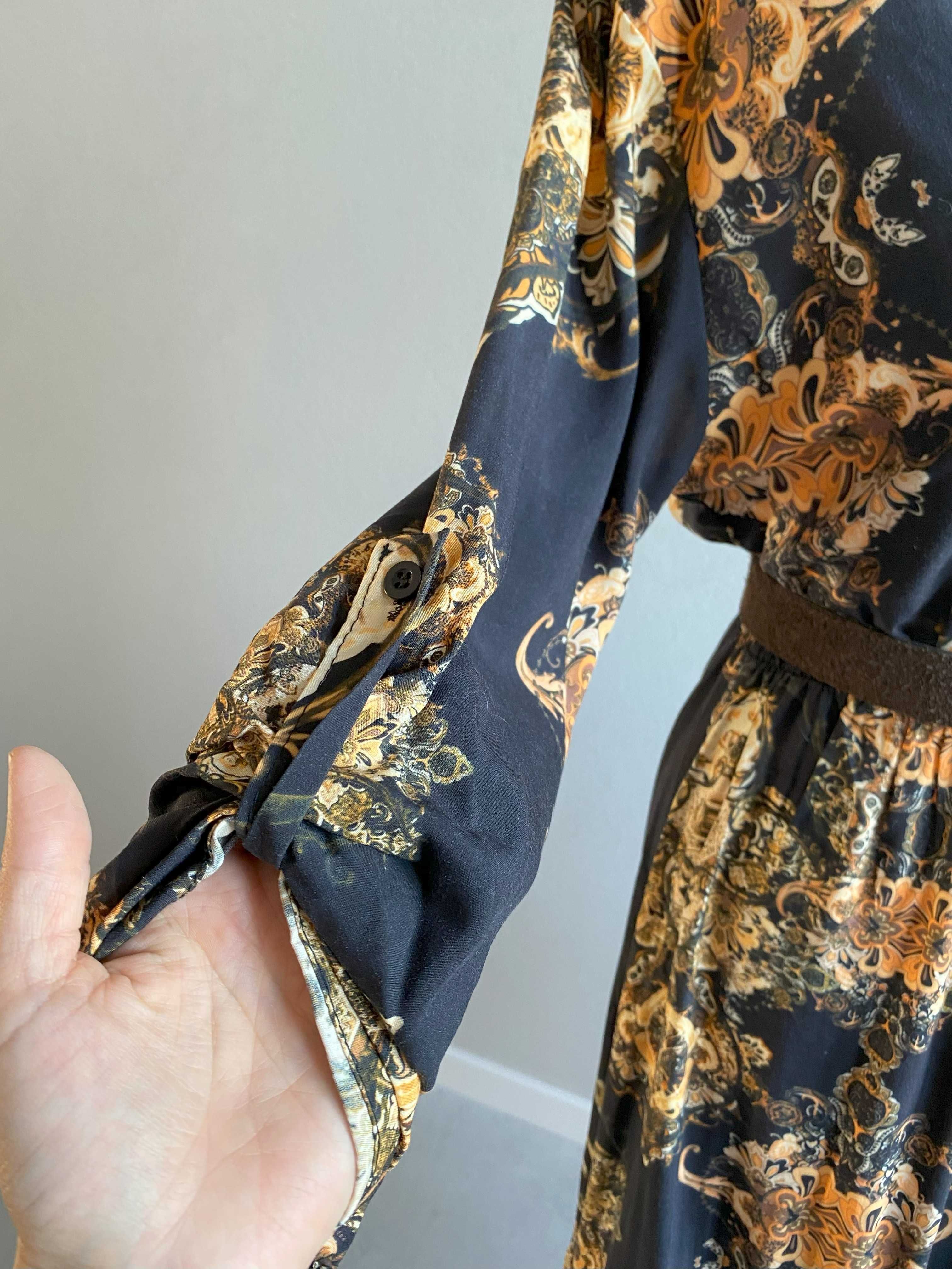 Letnia sukienka midi boho 100% wiskoza wzory rękaw 3/4
