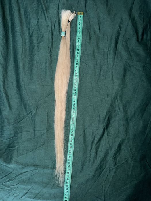 Натуральне волосся для нарощування блонд 55-60см, 33г, 2 хвостики