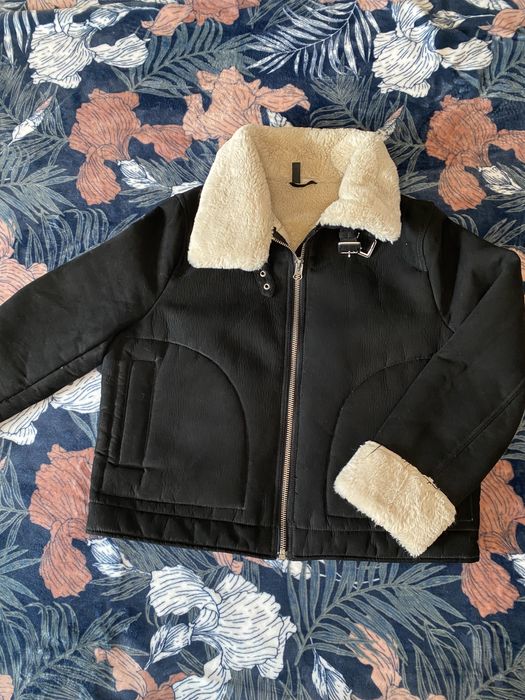 Kurtka kożuszek a'la zamszowa z imitacją futra roz. L H&M