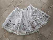 UNIKAT Vintage boho lniana midi z koła M L haftowana kwiaty beżowa