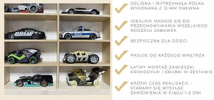 Drewniana półka PIONOWA na resoraki HOT WHEELS