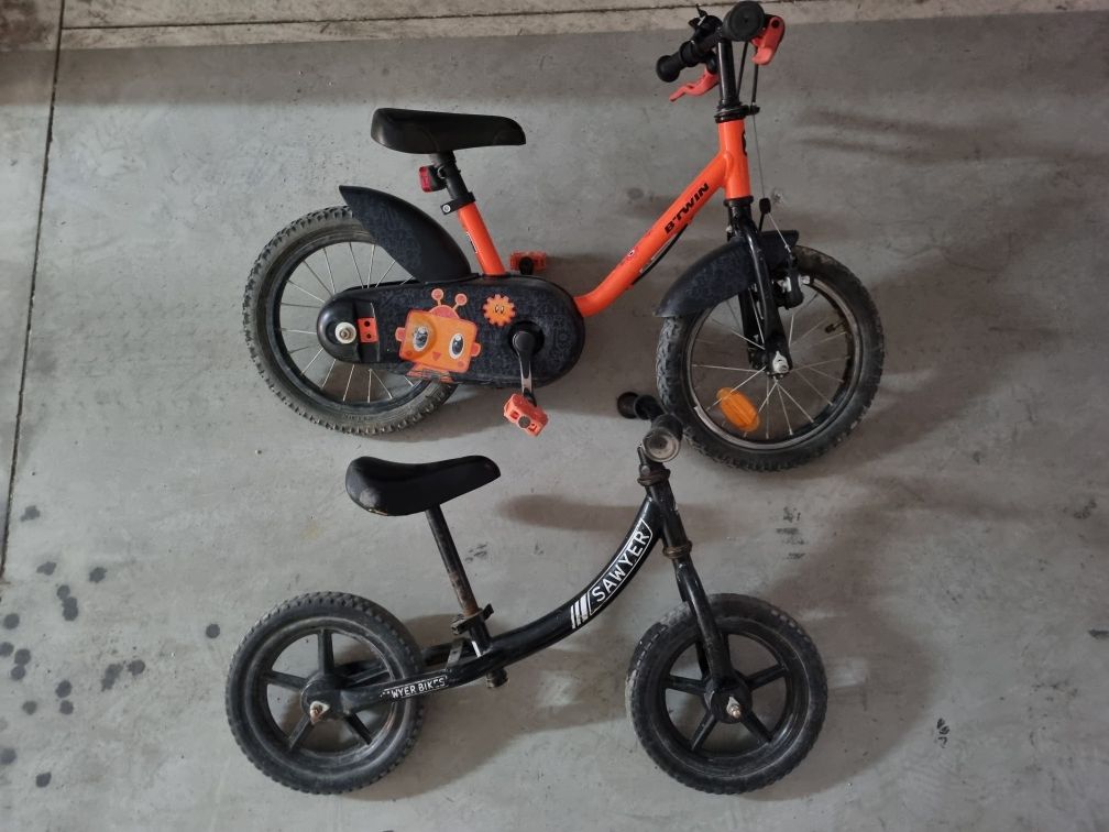 2 bicicletas pedais equilíbrio criança 3-5 anos Decathlon e sawyer bik