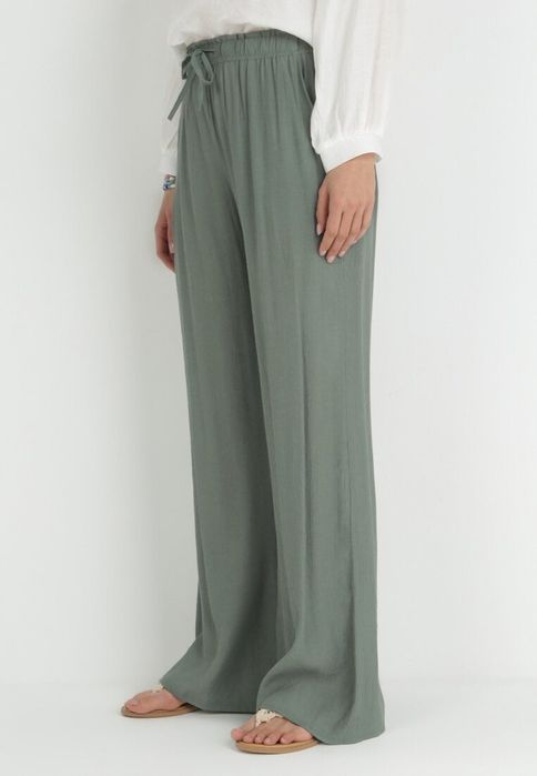 Nowe spodnie z szerokimi nogawkami, zielone r.S/M