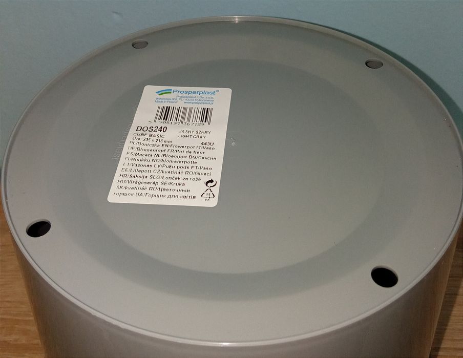 Donica plastikowa wysokość 21,7 cm szara