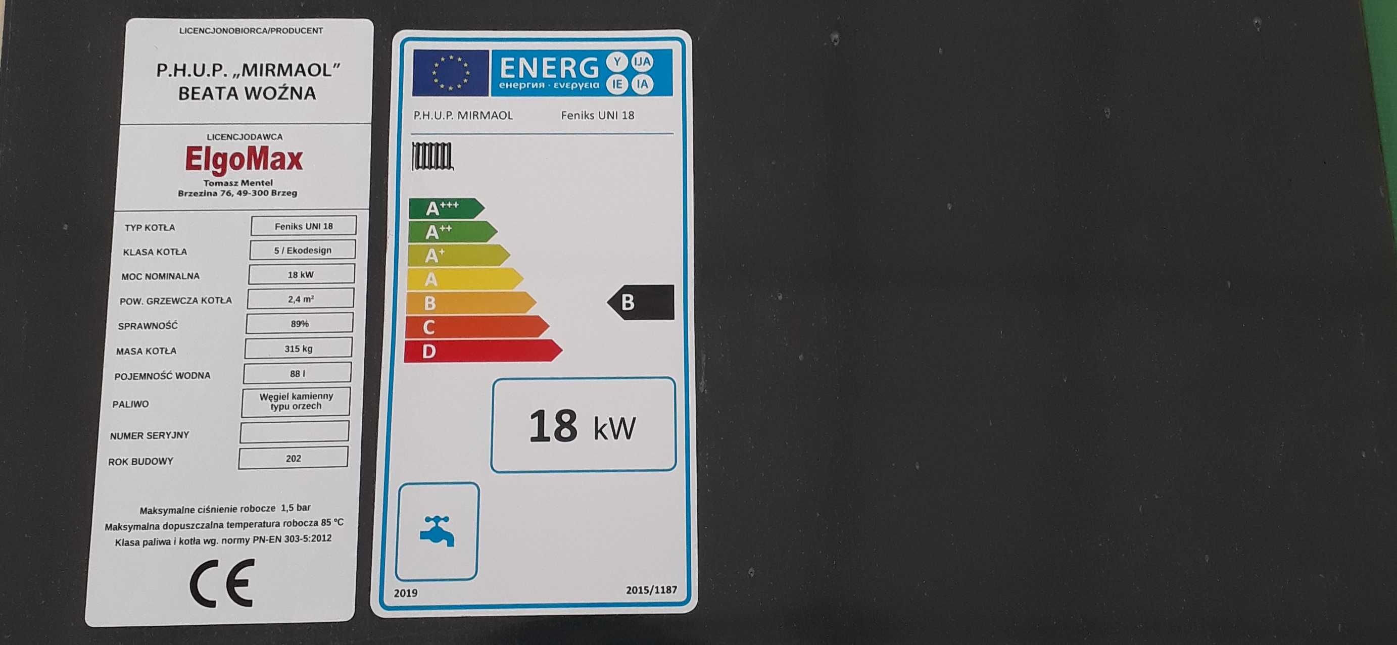 Piec Kocioł na Drewno Węgiel 5 KLASA 18kw do 220m2 Producent