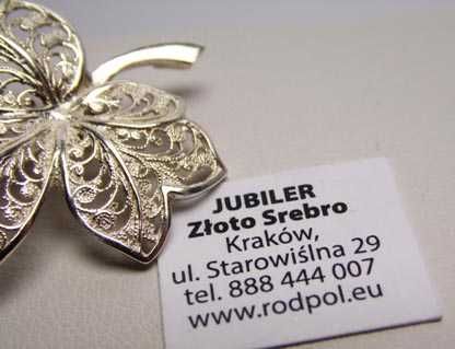 Srebrna broszka filigranowy liść