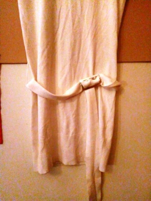 Camisola de malha comprida e com cinto, cor pérola, Brave Stil T L/40, (medidas no anúncio)